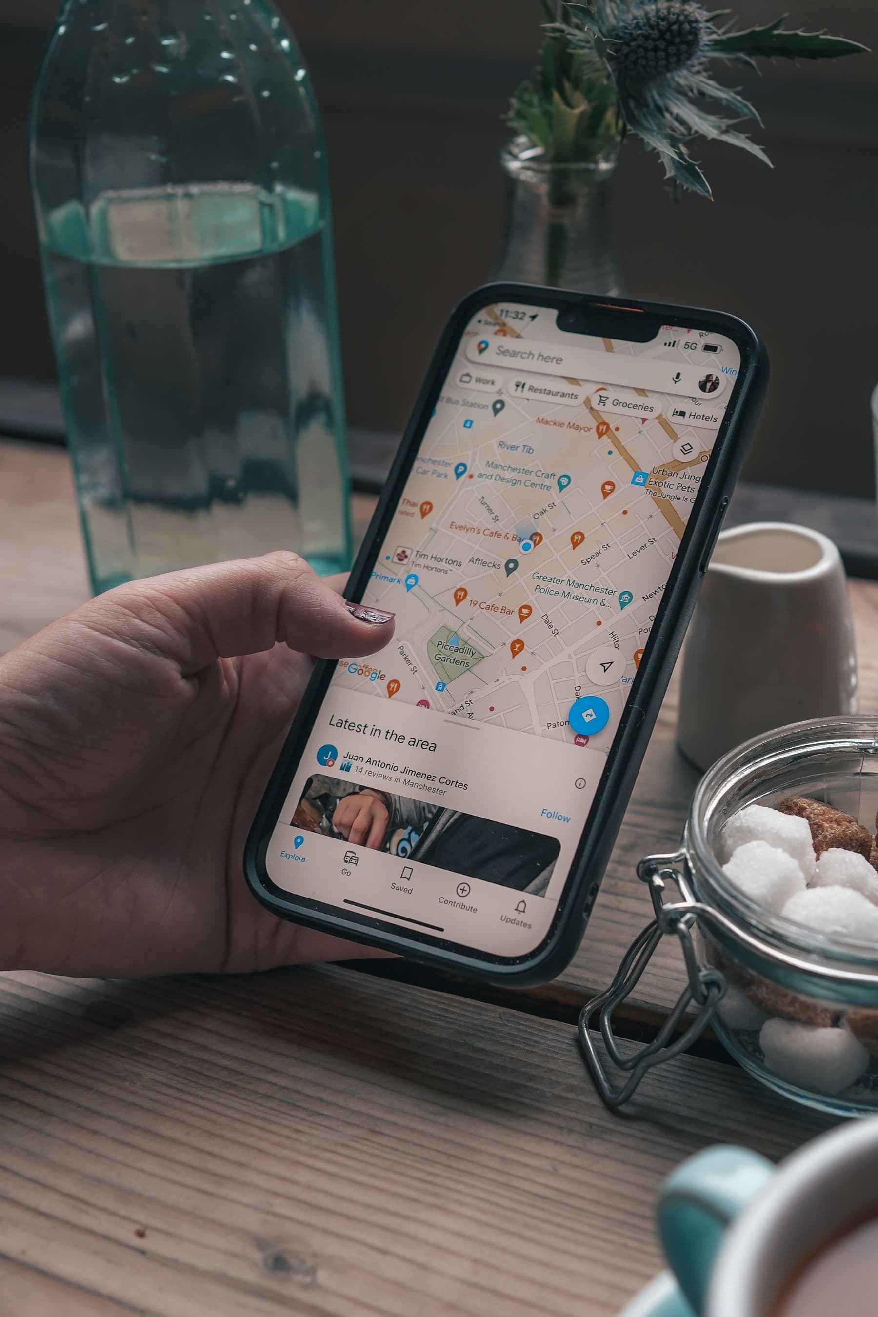 Google Maps on a phone showing nearby businesses
